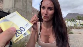 Hot brunette milf in blck stockings agrees for a quick sex in my car for some cash