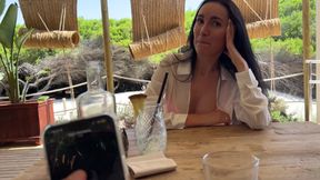 Secret fun with a vibrator on the remote control in public places (in a restaurant, on the beach, in a parking lot)