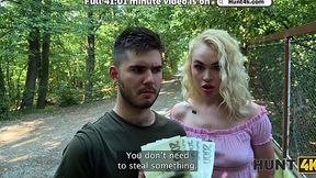 A stranger approaches a pair of lovers and offers lucky boyfriend a large sum of cash to fuck his future wife