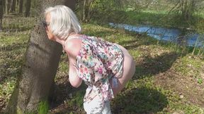 Granny Shows Her Horny Wet Holes Outdoors