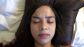 Maya Bijou's feet and mouth get you nice and hard for her warm pussy, and then you cum inside of her