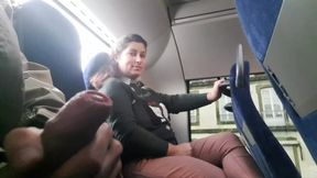 Voyeur seduces Milf to Suck&amp;Jerk his Dick in Bus