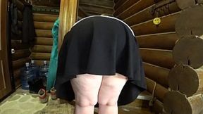 A mature BBW with hairy pussy&#x270C; gets fucked by a lesbian with a rubber dick&#x1F32D; through wet panties  Natural boobs and juicy butt&#x1F351;