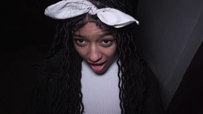 Curly-haired ebony Vicky Menage gives head and fucks for some cash