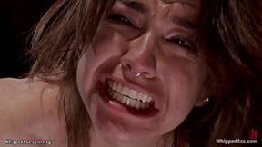 Bound brunette lesbian Bianca Stone is straddled on a wooden pony &mdash;  whipped and anal&#x1F44C; fucked by MILF Aiden Starr