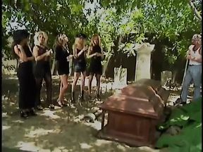 Blonde in black thigh-highs kneels to suck dude&#039;s cock outdoors