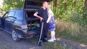 in the park, I fuck my neighbor in her pussy doggy style, then in her mouth and cum twice in a minute