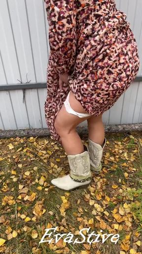 Curious Mature Beauty in Cowboy Boots Takes a Risky Outdoor Adventure